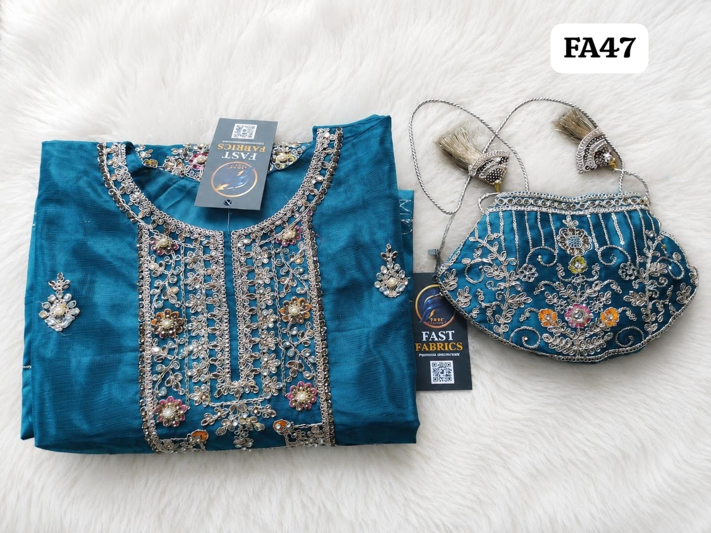 Fast Fabrics Luxury Bridal Collection – Heavy Aari Embroidery & Handwork 3 Piece Suit | FA47
