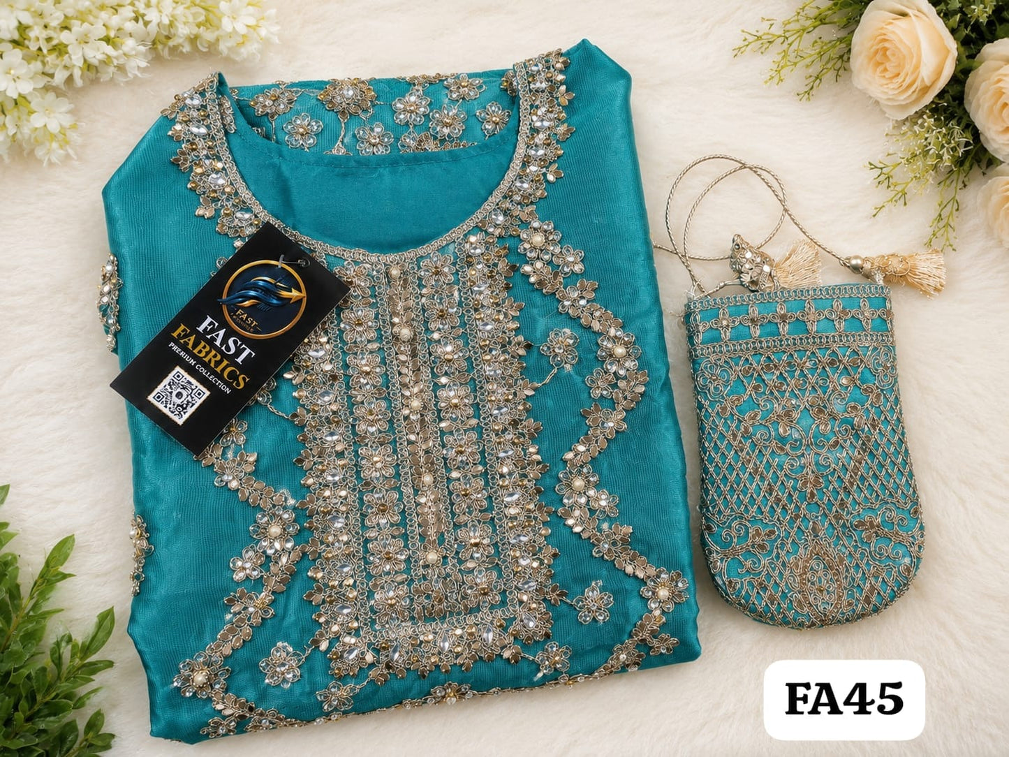 Fast Fabrics Luxury Bridal Collection – Heavy Aari Embroidery & Handwork 3 Piece Suit | FA45