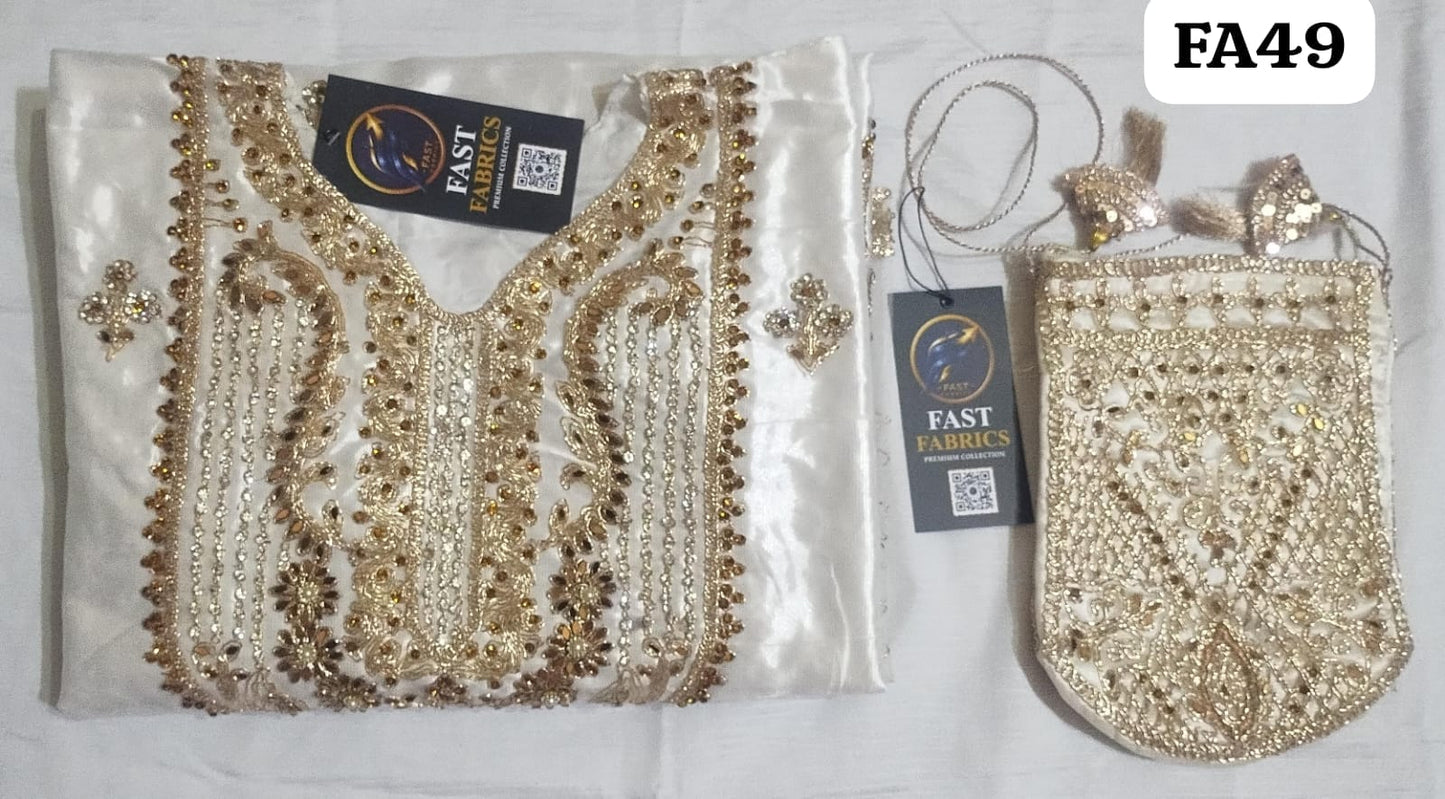 Fast Fabrics Luxury Bridal Collection – Heavy Aari Embroidery & Handwork 3 Piece Suit | FA49