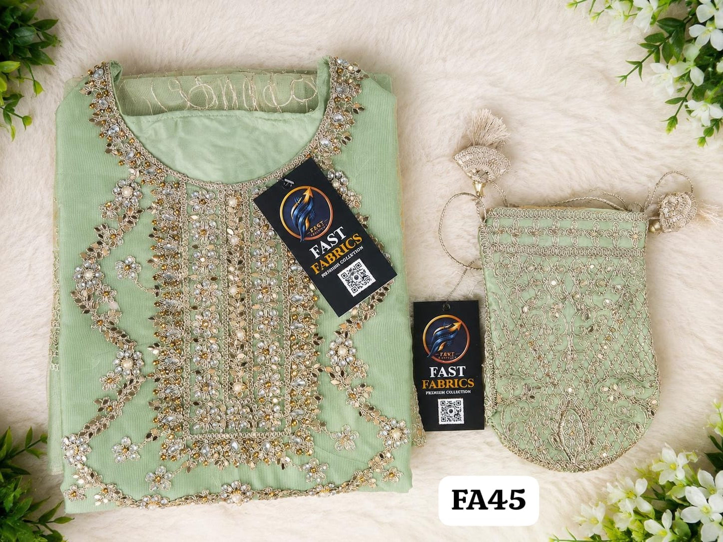 Fast Fabrics Luxury Bridal Collection – Heavy Aari Embroidery & Handwork 3 Piece Suit | FA45
