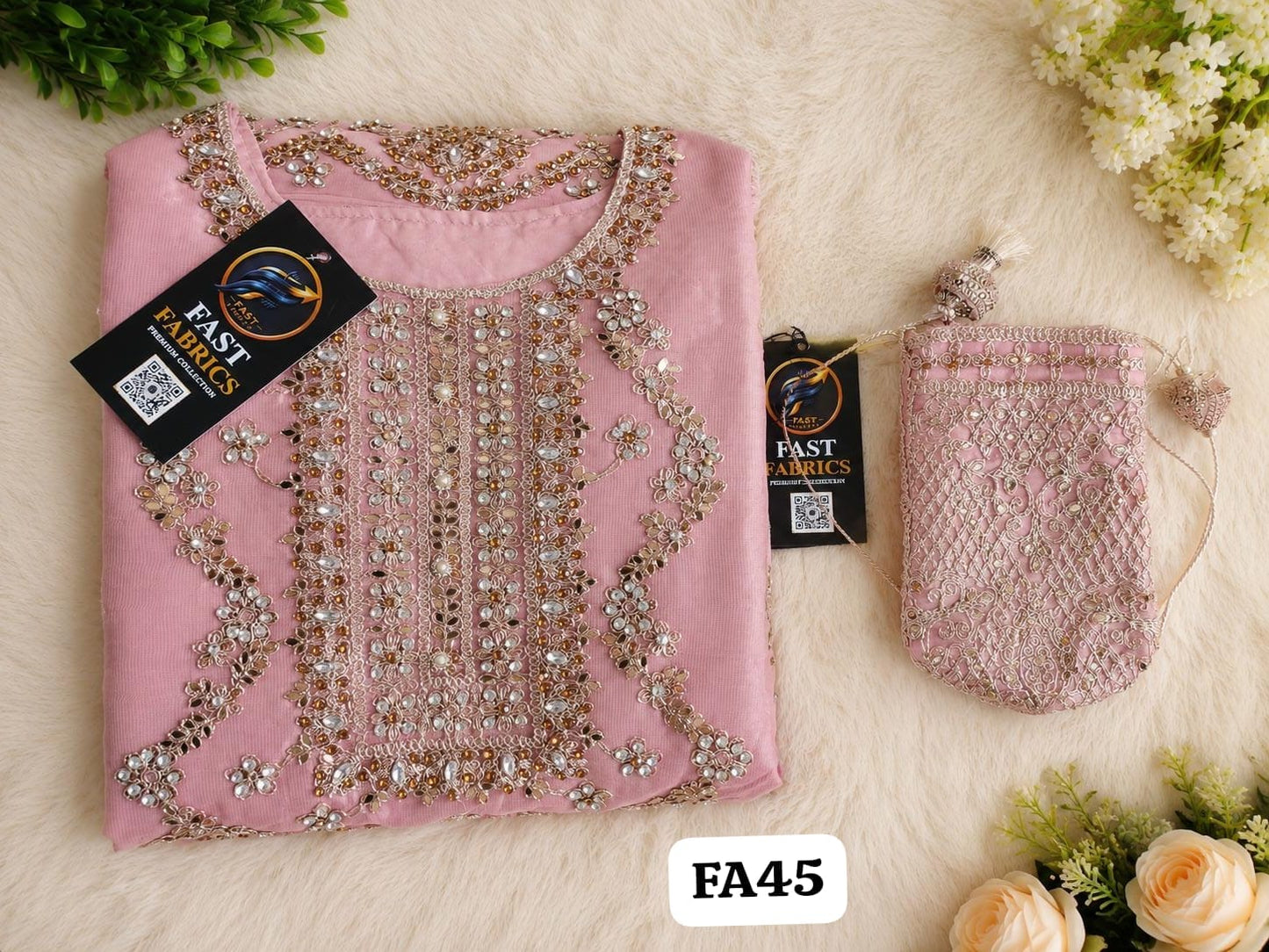 Fast Fabrics Luxury Bridal Collection – Heavy Aari Embroidery & Handwork 3 Piece Suit | FA45