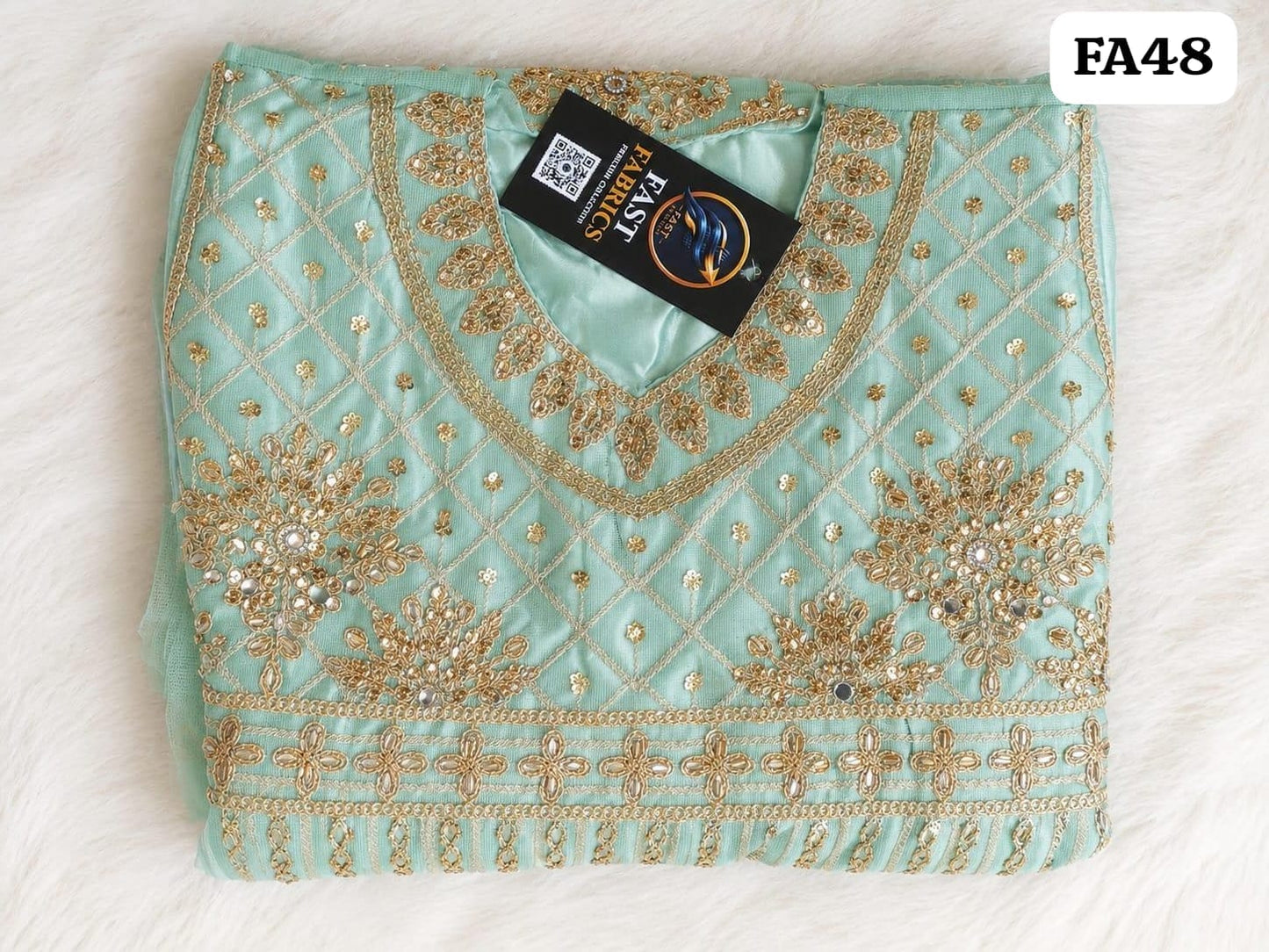 Fast Fabrics Luxury Bridal Collection – Heavy Aari Embroidery & Handwork 3 Piece Suit | FA48