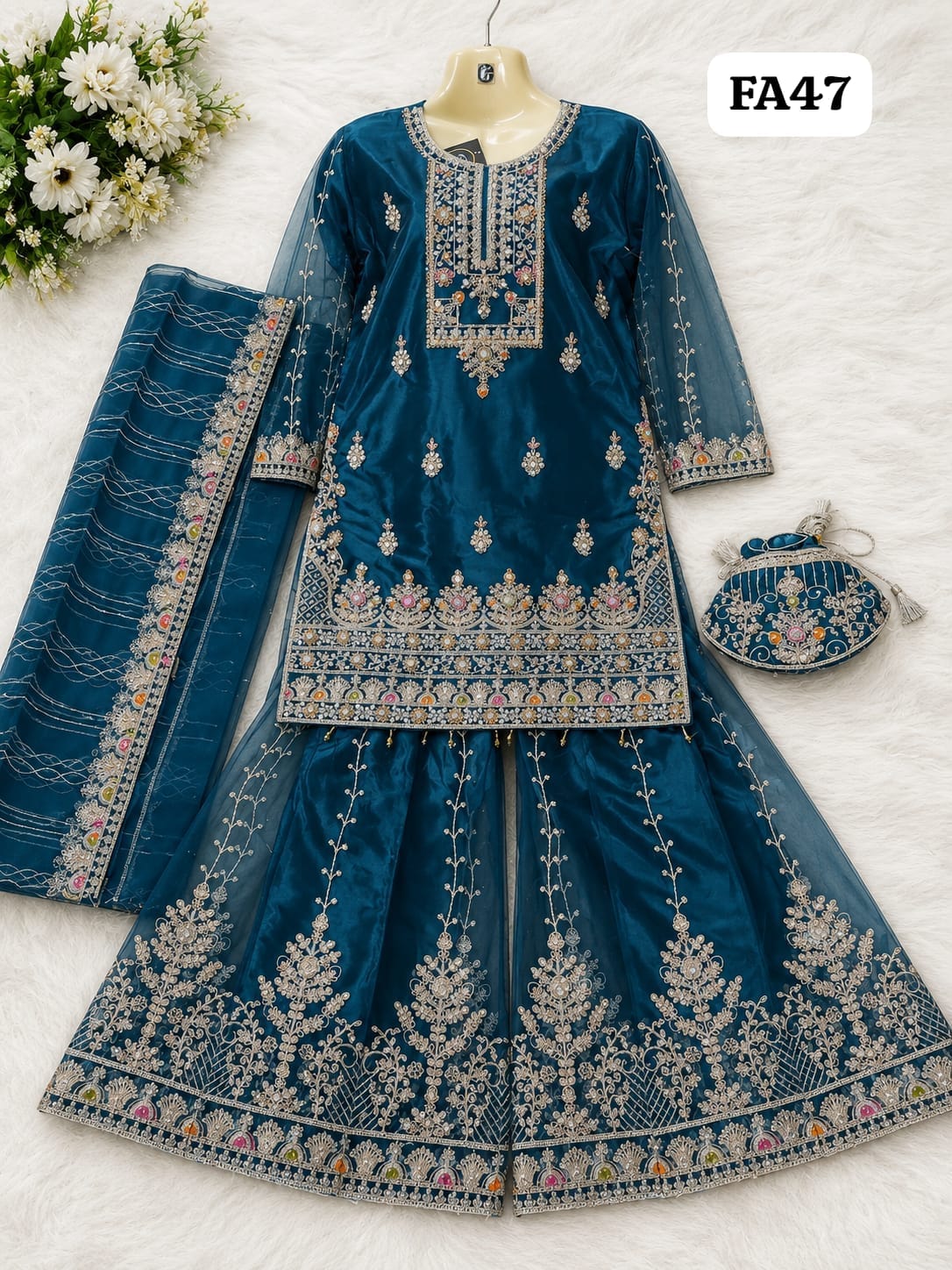 Fast Fabrics Luxury Bridal Collection – Heavy Aari Embroidery & Handwork 3 Piece Suit | FA47