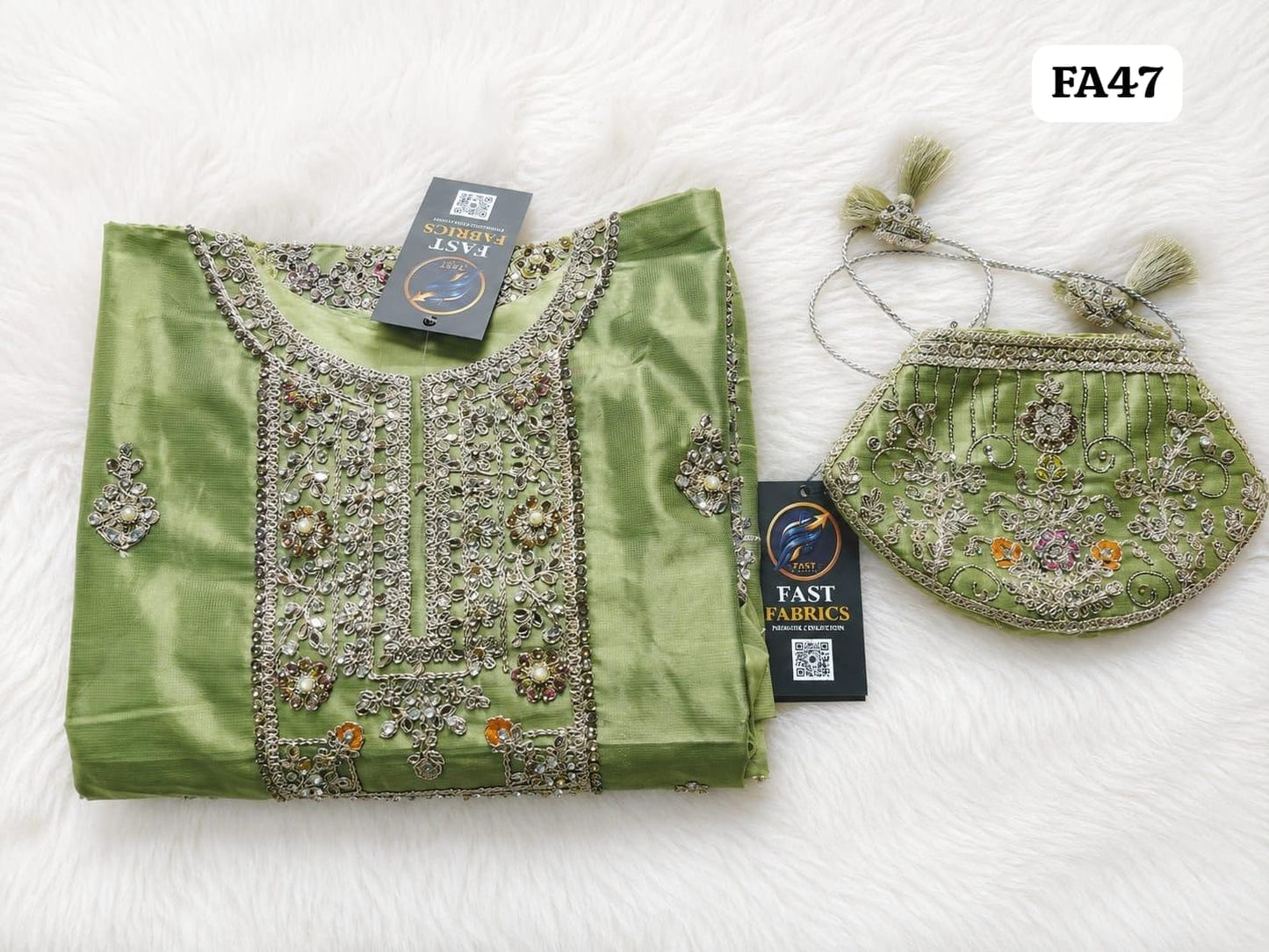 Fast Fabrics Luxury Bridal Collection – Heavy Aari Embroidery & Handwork 3 Piece Suit | FA47