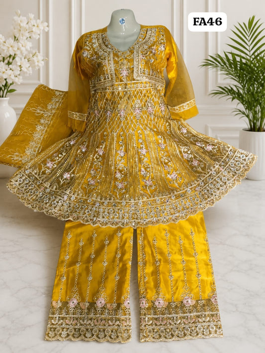 Fast Fabrics Luxury Bridal Collection – Heavy Aari Embroidery & Handwork 3 Piece Suit | FA46