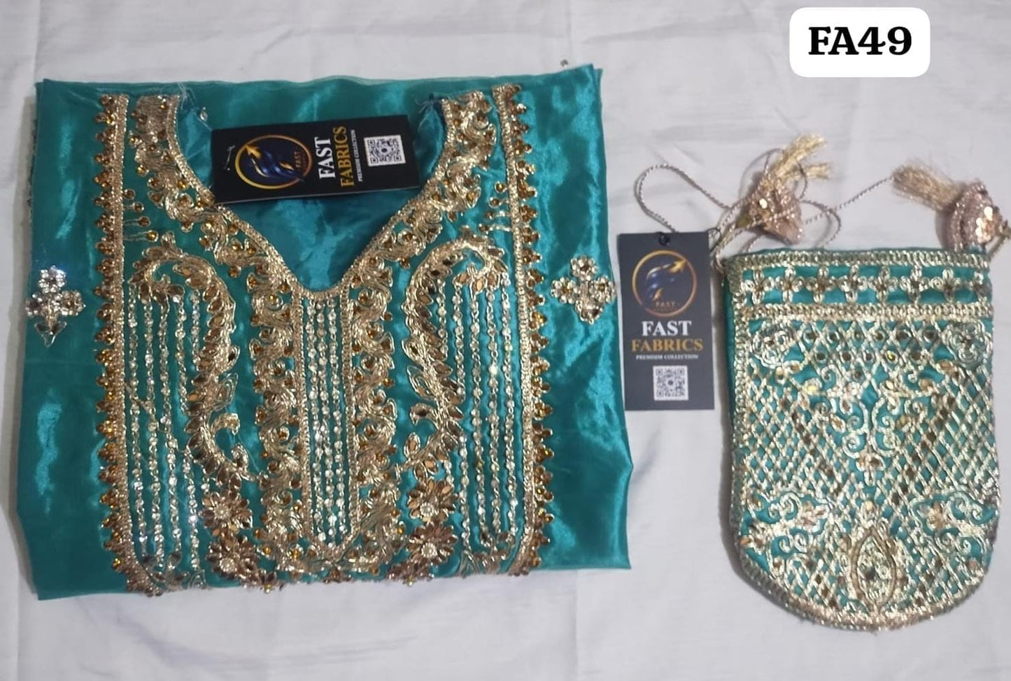 Fast Fabrics Luxury Bridal Collection – Heavy Aari Embroidery & Handwork 3 Piece Suit | FA49
