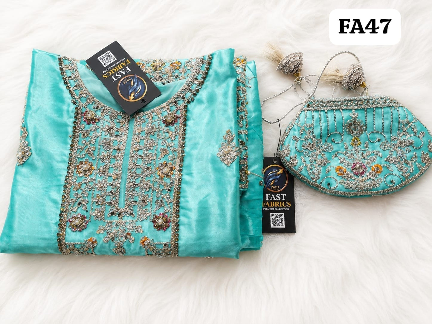 Fast Fabrics Luxury Bridal Collection – Heavy Aari Embroidery & Handwork 3 Piece Suit | FA47