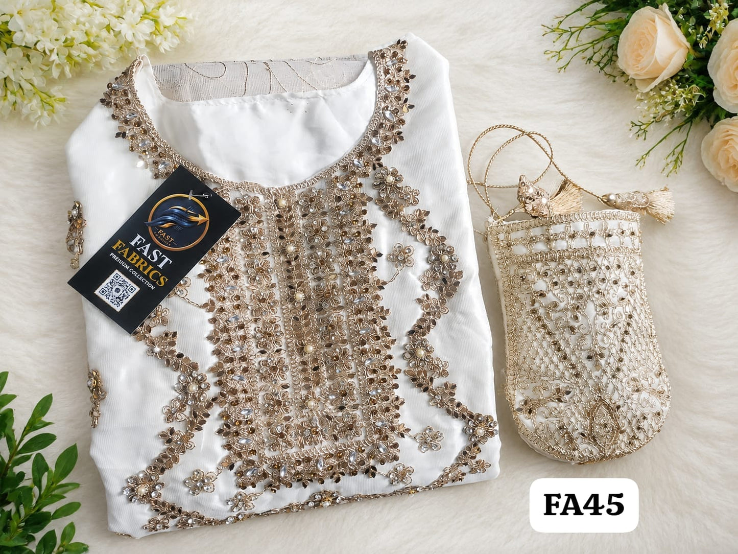 Fast Fabrics Luxury Bridal Collection – Heavy Aari Embroidery & Handwork 3 Piece Suit | FA45