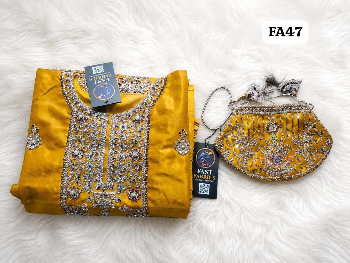 Fast Fabrics Luxury Bridal Collection – Heavy Aari Embroidery & Handwork 3 Piece Suit | FA47