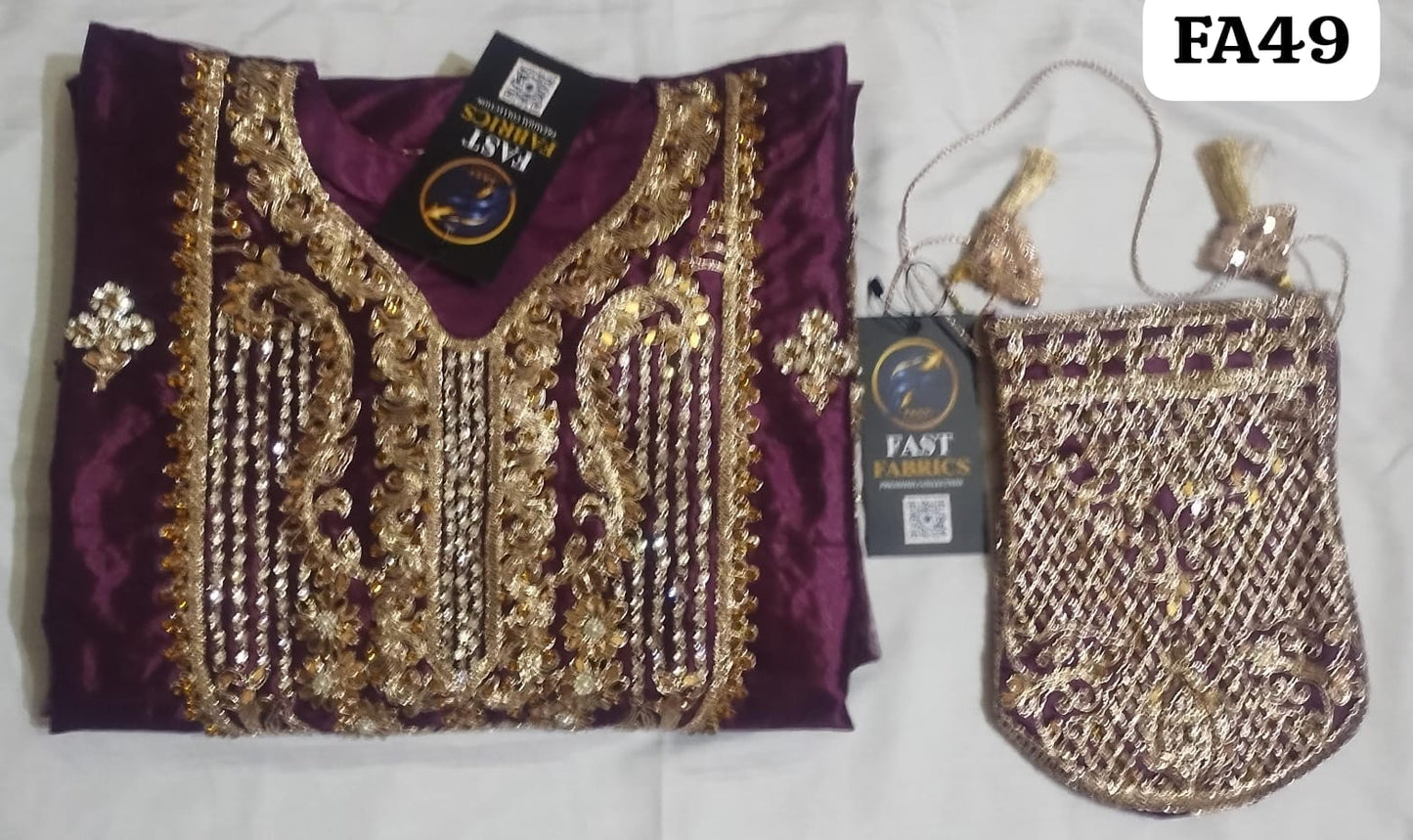 Fast Fabrics Luxury Bridal Collection – Heavy Aari Embroidery & Handwork 3 Piece Suit | FA49