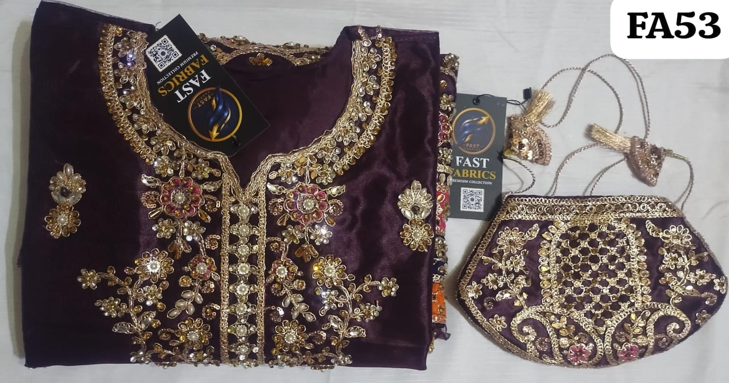 FastFabrics Luxury Bridal Collection – Heavy Aari Embroidery & Handwork 3 Piece Suit | FA53