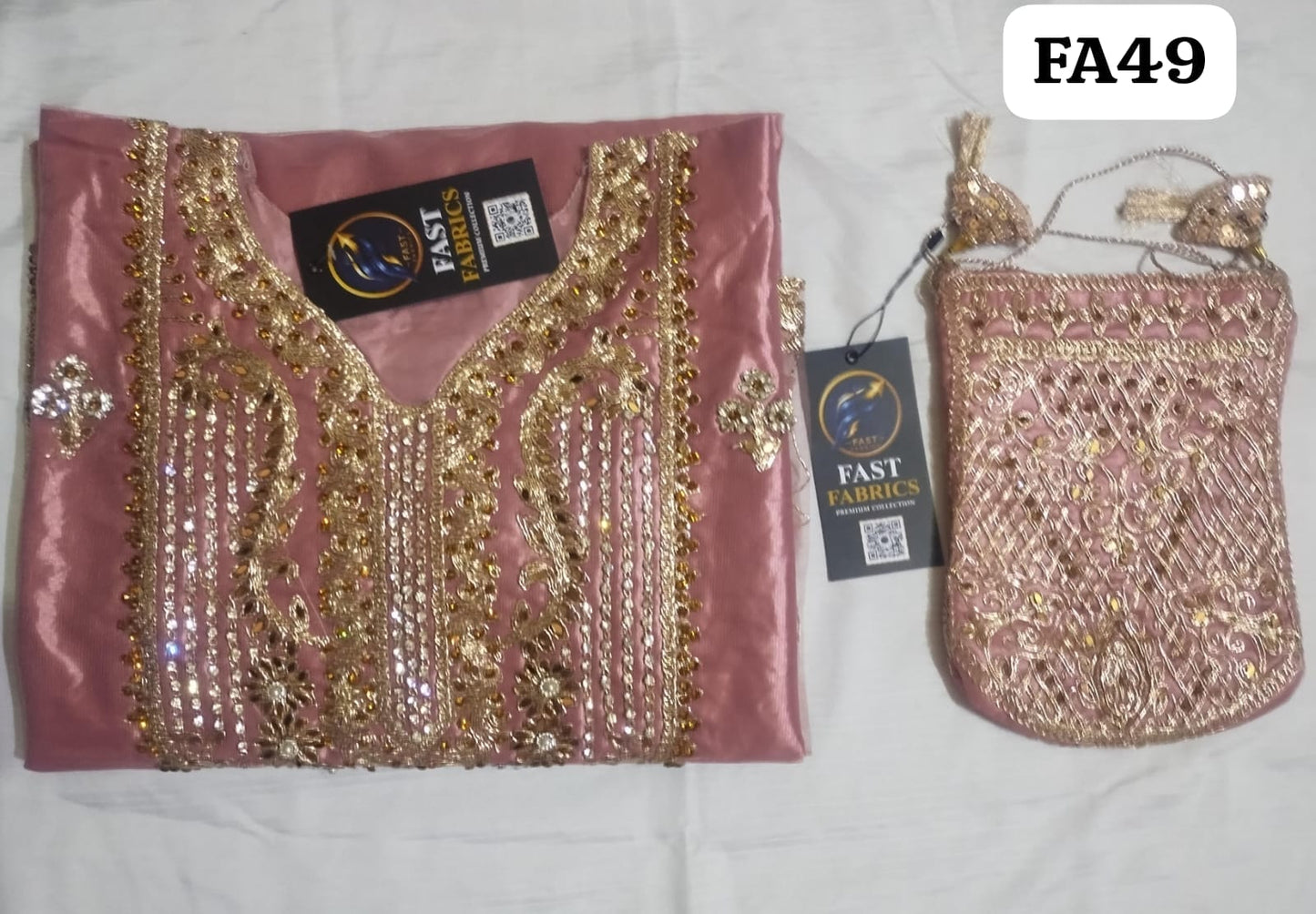 Fast Fabrics Luxury Bridal Collection – Heavy Aari Embroidery & Handwork 3 Piece Suit | FA49