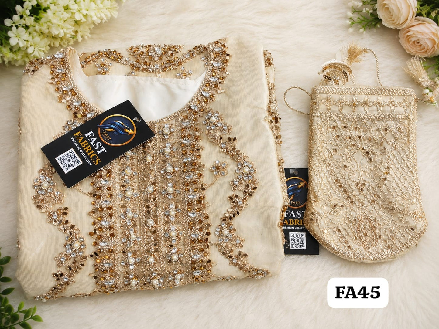 Fast Fabrics Luxury Bridal Collection – Heavy Aari Embroidery & Handwork 3 Piece Suit | FA45