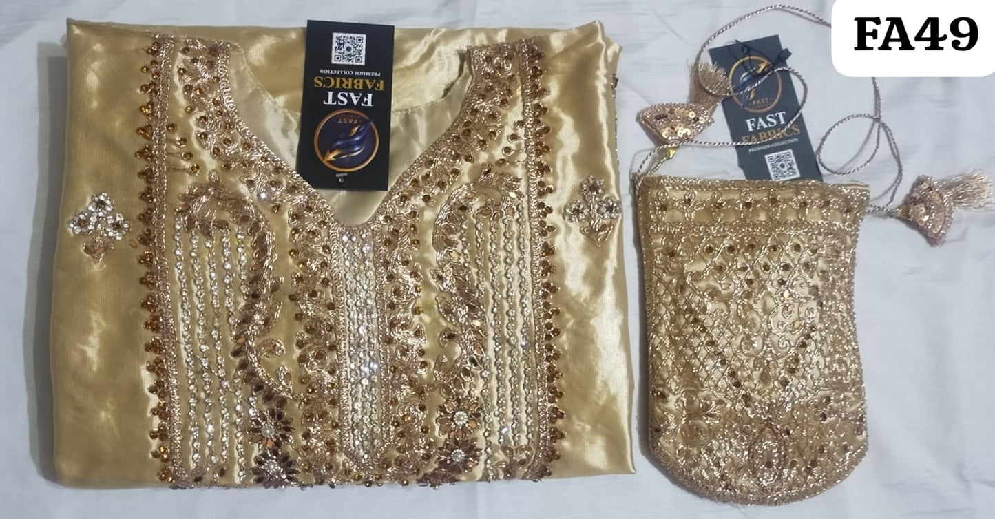 Fast Fabrics Luxury Bridal Collection – Heavy Aari Embroidery & Handwork 3 Piece Suit | FA49